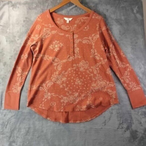 Terra & Sky Rust Bandana Waffle Knit Top 0X (14W) Burnt Orange Comfy And Casual - Picture 1 of 9